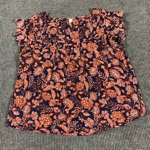 Old Navy Top Women's Medium Blue Red Floral All Over Print‎ Blouse Lightweight